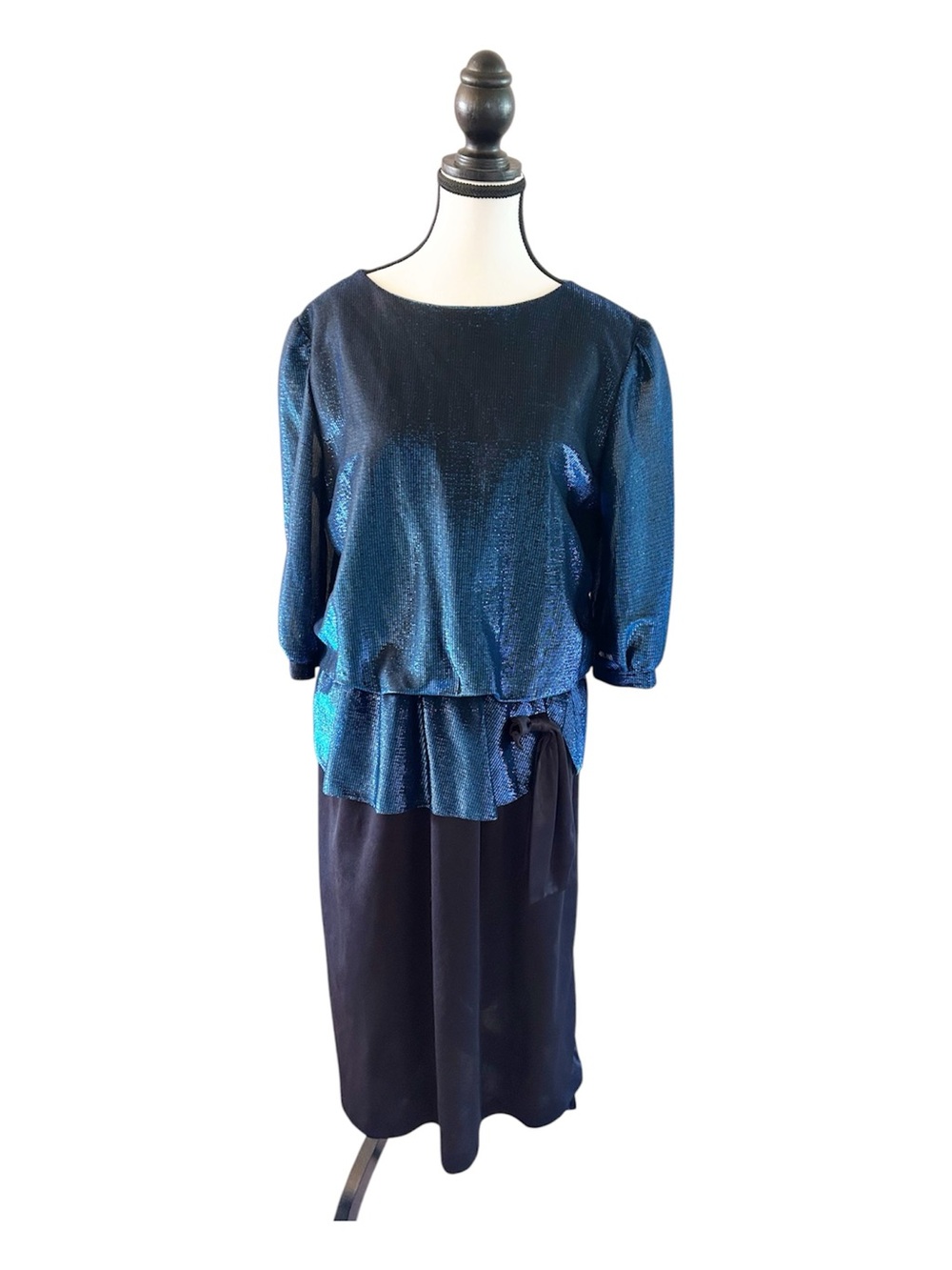 Vintage 80’s Blue Shimmery Midi Dress Set Holiday Formal